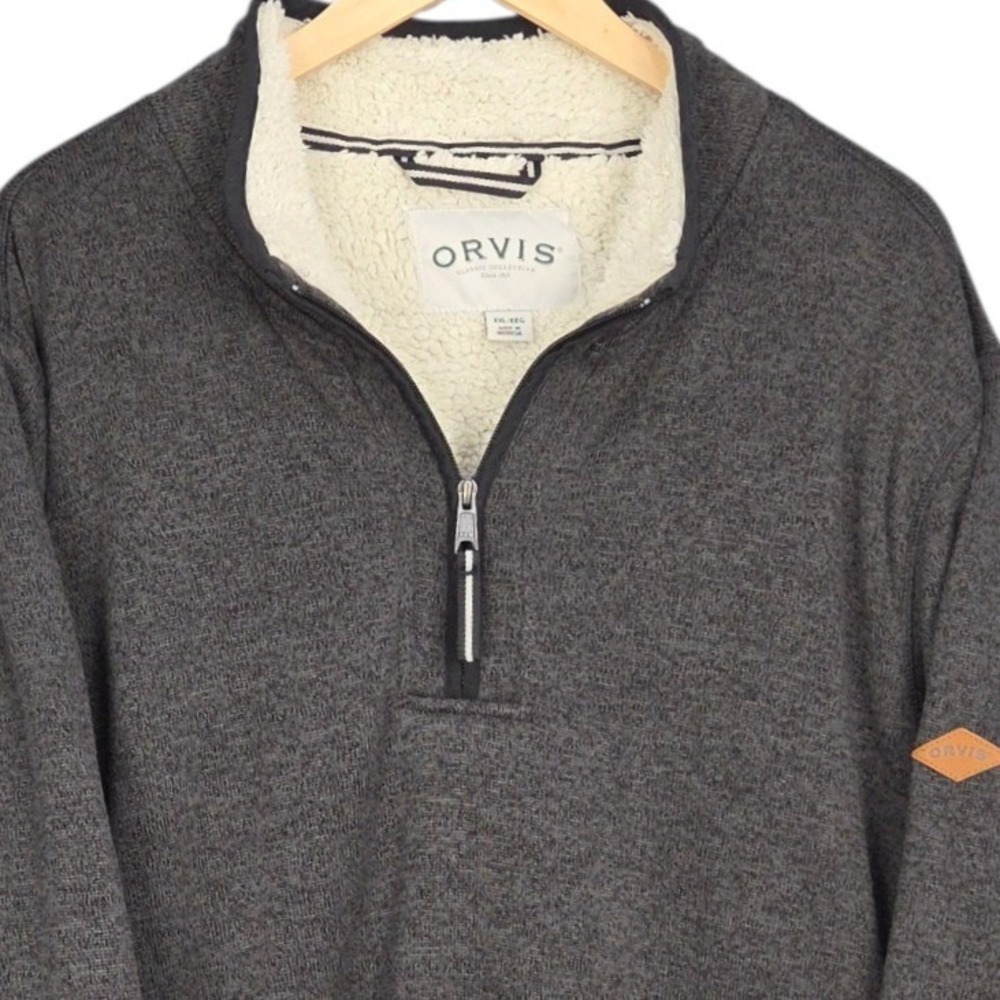 Orvis Brighton 1/4 Zip Pullover Mens XXL Gray Sherpa Lined Sweater Fleece Jacket